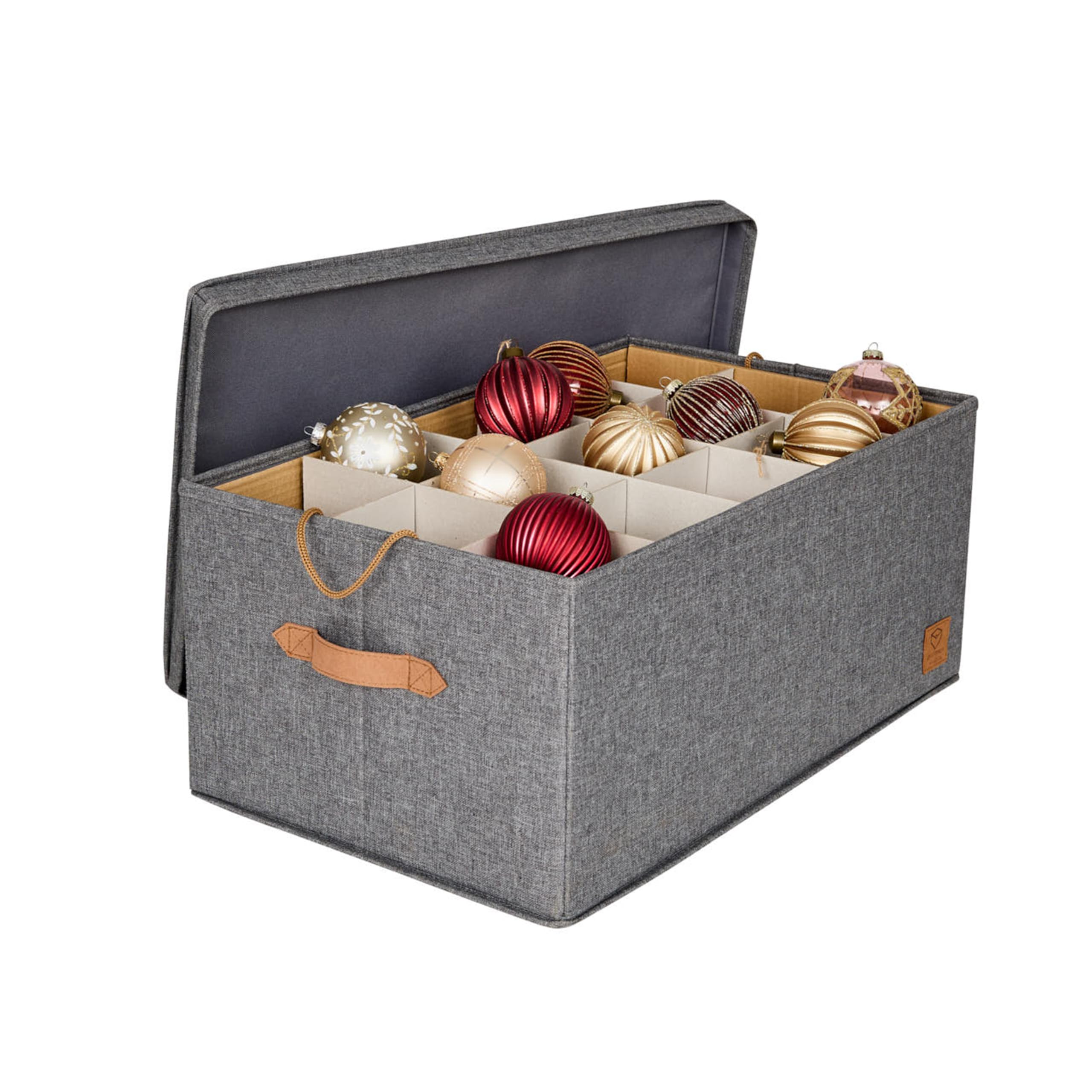 LOVE IT STORE IT Premium Storage Box for Christmas Baubles - Box for Fabric Christmas Tree Decorations - 30 Compartments, Tray Completely Removable - Grey - 58 x 36 x 25 cm