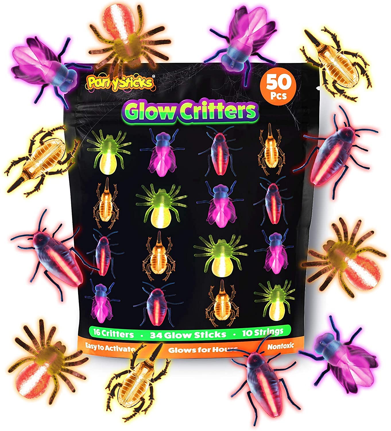 Glow Critters and Halloween Trick or Treat - Glow Sticks Party Favors - Glow in The Dark Party Supplies