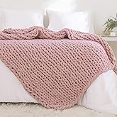YAAPSU Chunky Knit Throw Blanket for Couch, 51"x63", 100% Hand Knitted Thick Cable Knit with Cozy Jumbo Chenille Yarn, Soft Large Rope Knot Crochet Blankets for Sofa Bed Living Room Décor, Dusty Pink