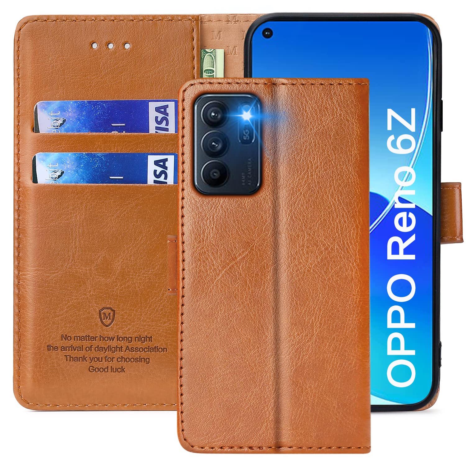 FMPCUON Case For OPPO RENO 6Z 5G,High-grade Leather Flip Wallet Phone Case Cover for OPPO RENO 6Z 5G Inches [Card Slots] [Kickstand] [Magnetic Closure]-(Brown)