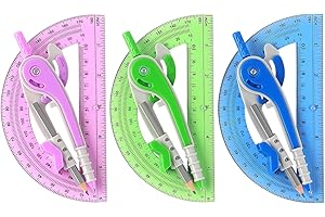 ZZTX Compass and Protractor Set for Geometry, 180-Degree Protractor and Compass for Students, Math Drawing Tools, 3 Colors