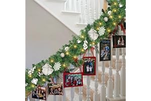 FUNPENY 9 FT Artificial Christmas Garland, Pre-Lit 50 LED Battery Operated Lighted Silver Berries Snowflake Xmas Garland with 8 Modes for Indoor Holiday Door Home Decorations
