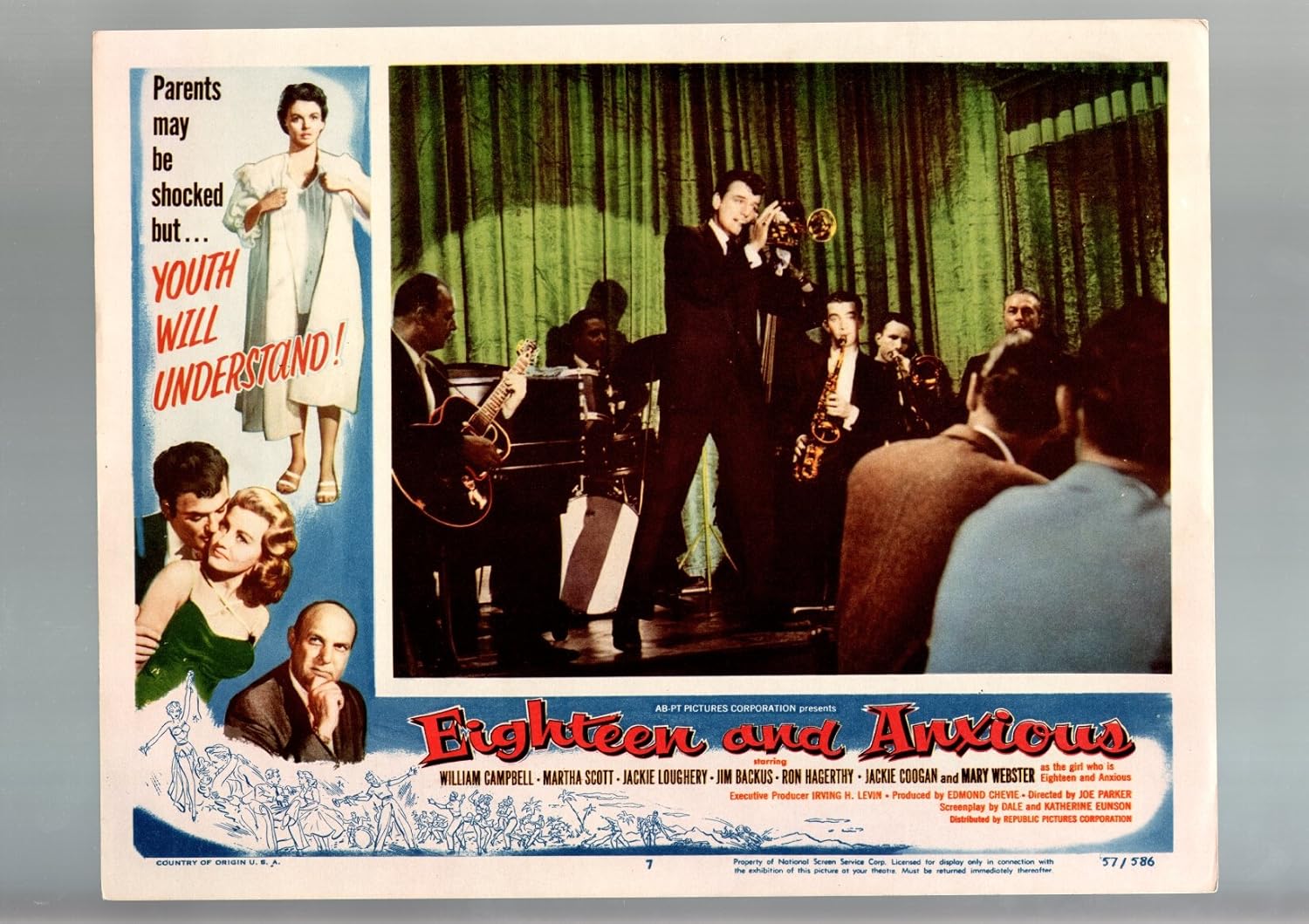 MOVIE POSTER EIGHTEEN AND ANXIOUS1957LOBBY CARDVG/FN