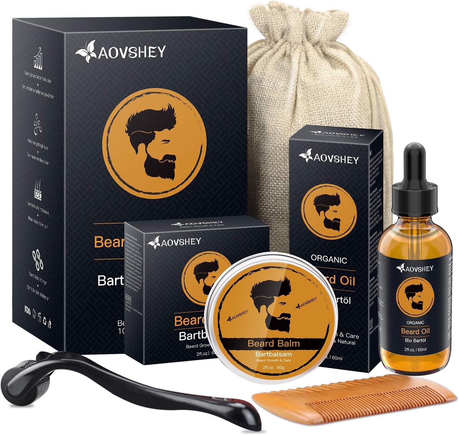 Beard Growth Kit, New Upgrade 4 Pcs Beard Growth Tools, Include 60ml