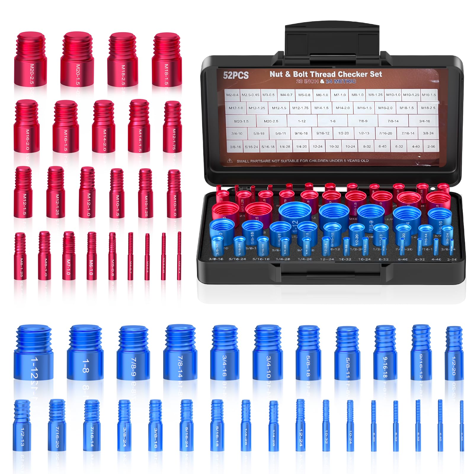 Photo 1 of 52PCS Thread Checker, Nut and Bolt Thread Checker, Thread Checker Kit in Standard and Metric (28 SAE & 24 Metric), Bolts Measuring, Bolt Size Finder Checker Thread Gauge for Quickly Identify