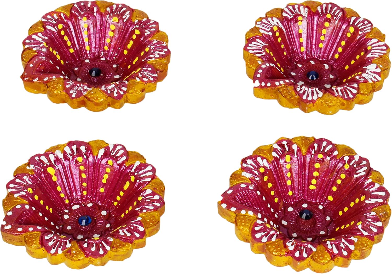 Oil Lamps & Accessories - Handmade Set of 4 Terracoaat Multicolor Diwali Clay Diya for Diwali Navratri Decorations Oil Lamp Clay Diya Tea Light Holder Indian Decor Festival Gifts Puja Items