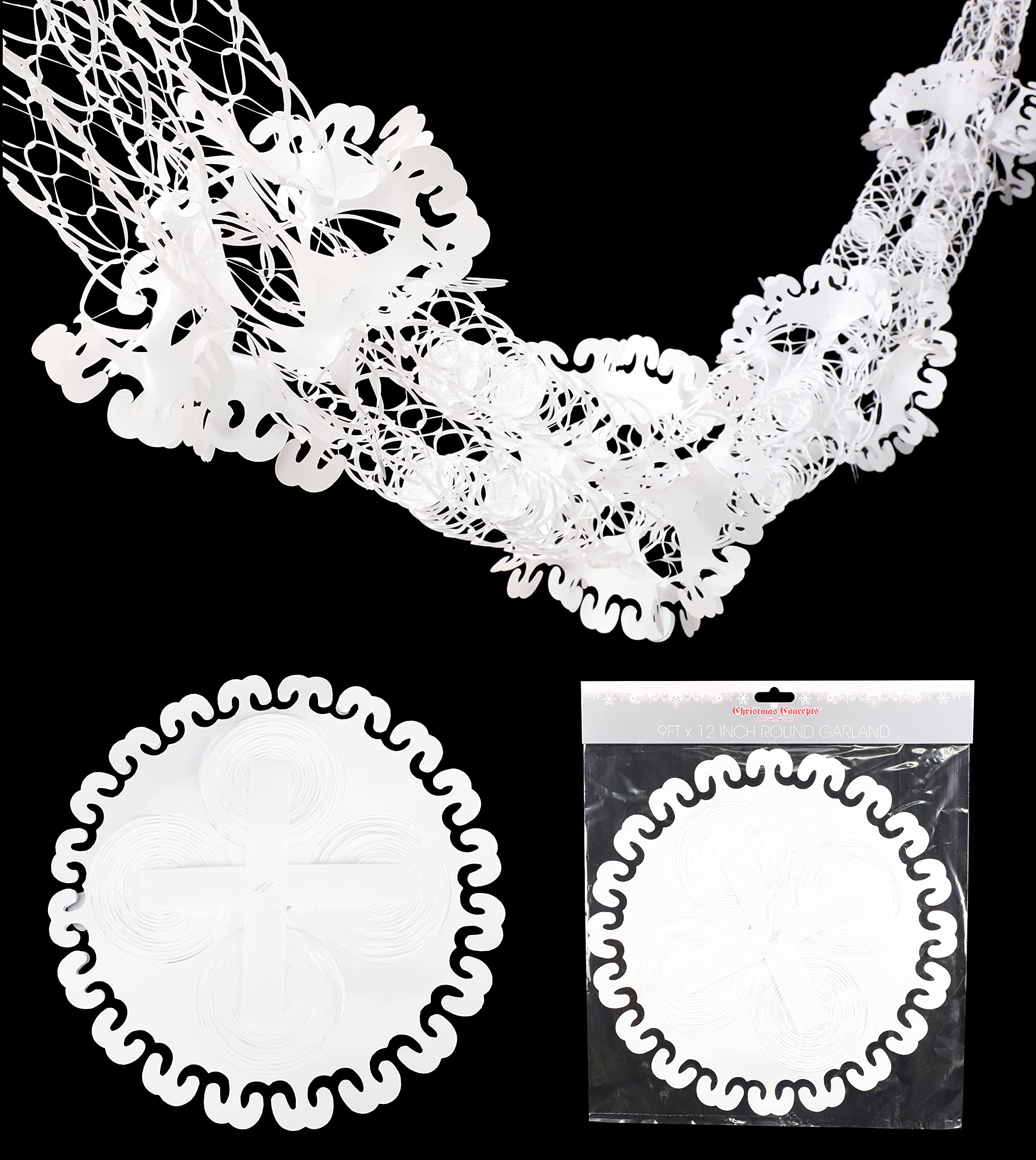 Christmas Concepts® 9ft x 1ft Large Round Foil Garland Festive Hanging Decorations – Christmas Trimming (White)