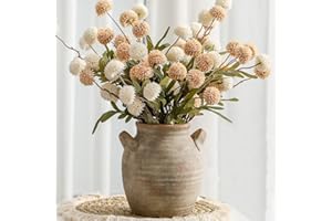 Vanselia Ceramic Flower Vase Home Decor - Farmhouse Table Vases with Handle Living Room Decoration Vintage Decorative Aesthetic for Shelf Coffee Dining Desk House Bookshelf Fireplace (7.1" Retro)
