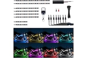 Ligrel 8PCs RGB Motorcycle Underglow Kit - Waterproof LED Lights for Motorcycle/RF Remote, 5050 SMD, Turn Signal/Brake Light Functions