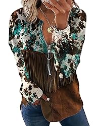 TIAFORD Women's Half Zip Cow Print Sweatshirt Long