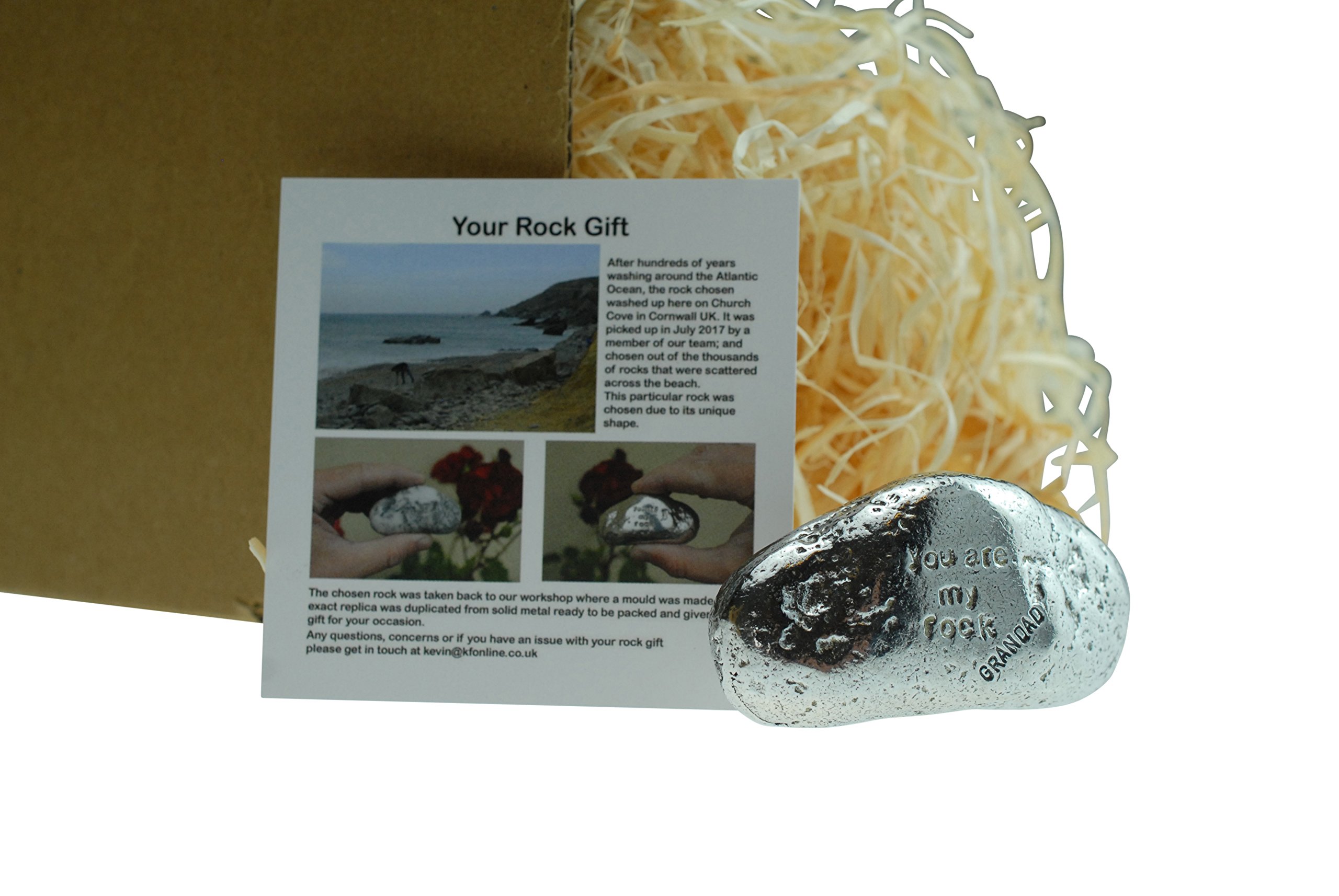 Grandad You are My Rock Gift Idea - Solid Metal Heavy Polished Rock Gift for Grandad Silver