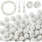 U-LIAN 100 pcs 10mm Rhinestone Beads White Shiny Round Disco Ball Beads Bulk Polymer Clay Rhinestone Beads Round Crystal Diamond Beads for Bracelet Necklace Earring Jewelry Making