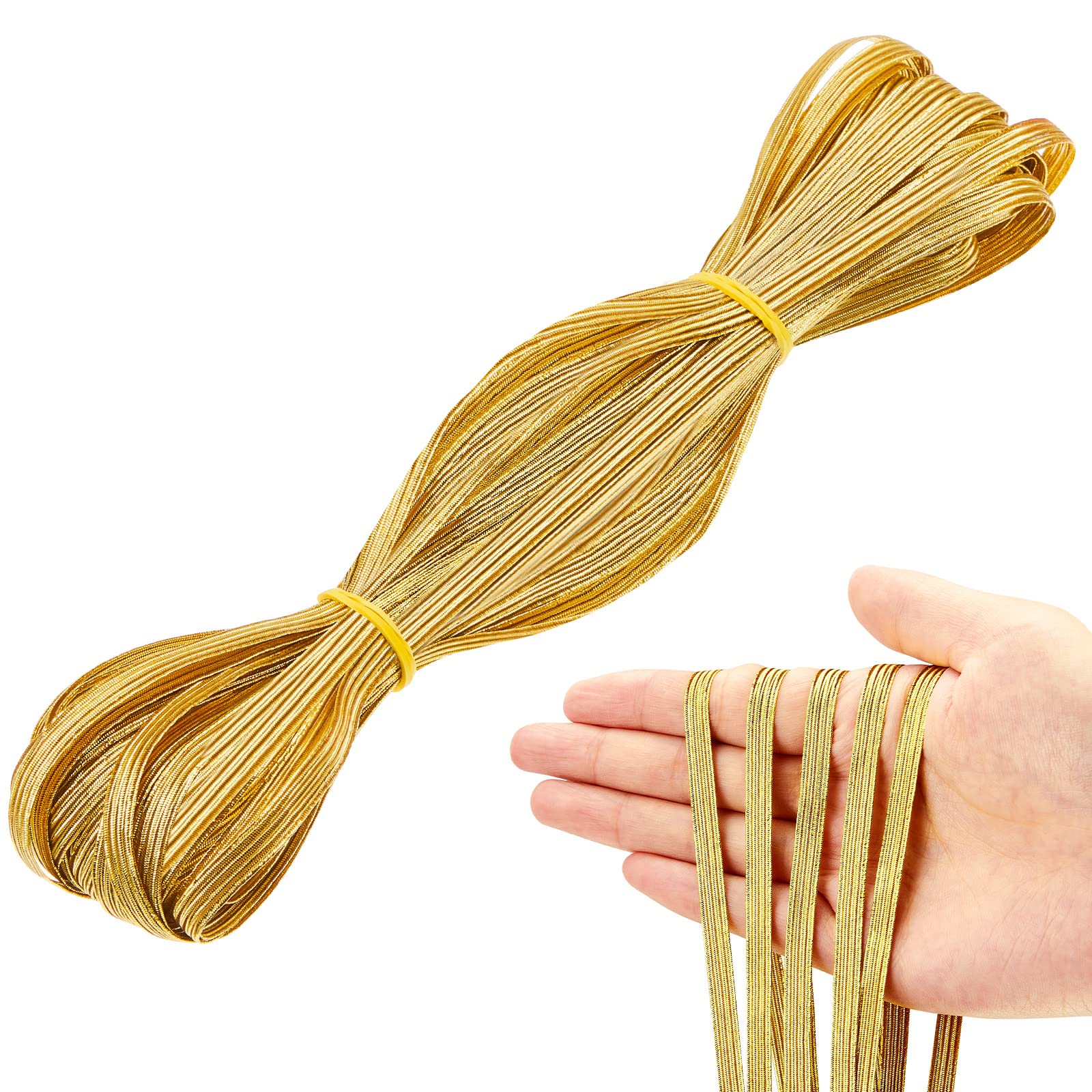 Photo 1 of 22 Yards 1/4 Inch Width Gold Elastic Band Glitter Metallic Flat Elastic Strap Braided Elastic Band for Sewing and Crafting