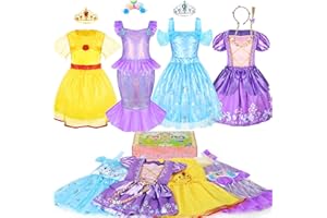 Chillife Princess Dress Up for Girls, Mermaid Princess Costume with Headbands Crown Role Play Toddler Costume Toys Christmas Birthday Gift for Girls Age 3 4 5 6 Years