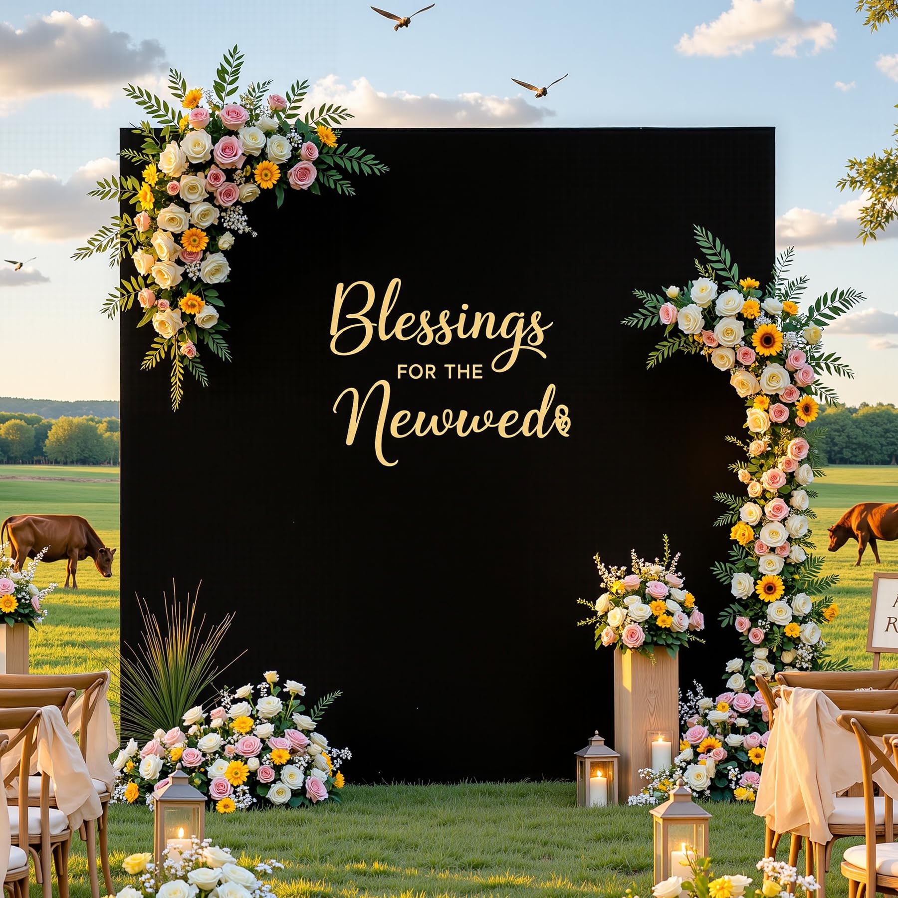 Photo 1 of 6.6FT x 6.6FT Black Square Arch Backdrop Covers Spandex Fitted Birthday Party Arch Covers Stretchy Backdrop for Baby Shower Wedding Bridal Shower Ceremony Photo Photography Background Decorations