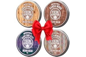 Viking Revolution 4 Beard Balm Variety Pack (1oz Each) - Sandalwood, Pine & Cedar, Bay Rum, Clary Sage - Styles, Strengthens and Softens Beards and Mustaches - Wax for Men