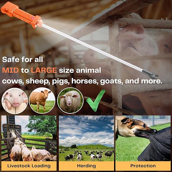 CATTLE PROD, RECHARGEABLE ELECTRIC LIVESTOCK PROD WITH 2 LED LIGHTS, WATERPROOF ANIMAL PROD FOR LIVESTOCK MANAGEMENT AND FARM RANCH HERDING, CATTLE PROD WITH FLEXIBLE SHAFT FOR COWS, HOGS, DOGS, GOATS