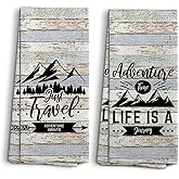 NOQL Camping Dish Towels, Camp Kitchen Farmhouse Decor, Camping Gifts for Camper Women Men, Mountain Decor Kitchen Towels, Adventure Time Towels, Set of 2, 16x24