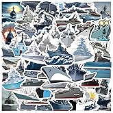 55Pcs Battleship Stickers Pack,Funny Cool Warship Stickers,Navy Decorations,Waterproof Vinyl Decals for Water Bottle,Laptop,Cars,Guitar,Scrapbooking, Luggage,Phone,Kids, Adults((Battleship)