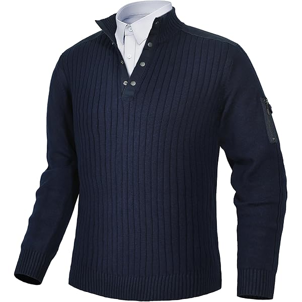 SAVKOOV Men's Shawl Collar Pullover Sweater Casual Button Cable