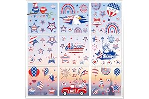 PARTYGARDEN 4th of July Decorations Patriotic Window Clings - 9 Sheets American Flag Star Window Decal for Glass Windows Stickers for USA fourth of July Independence Day Memorial Day Decor Party Supplies