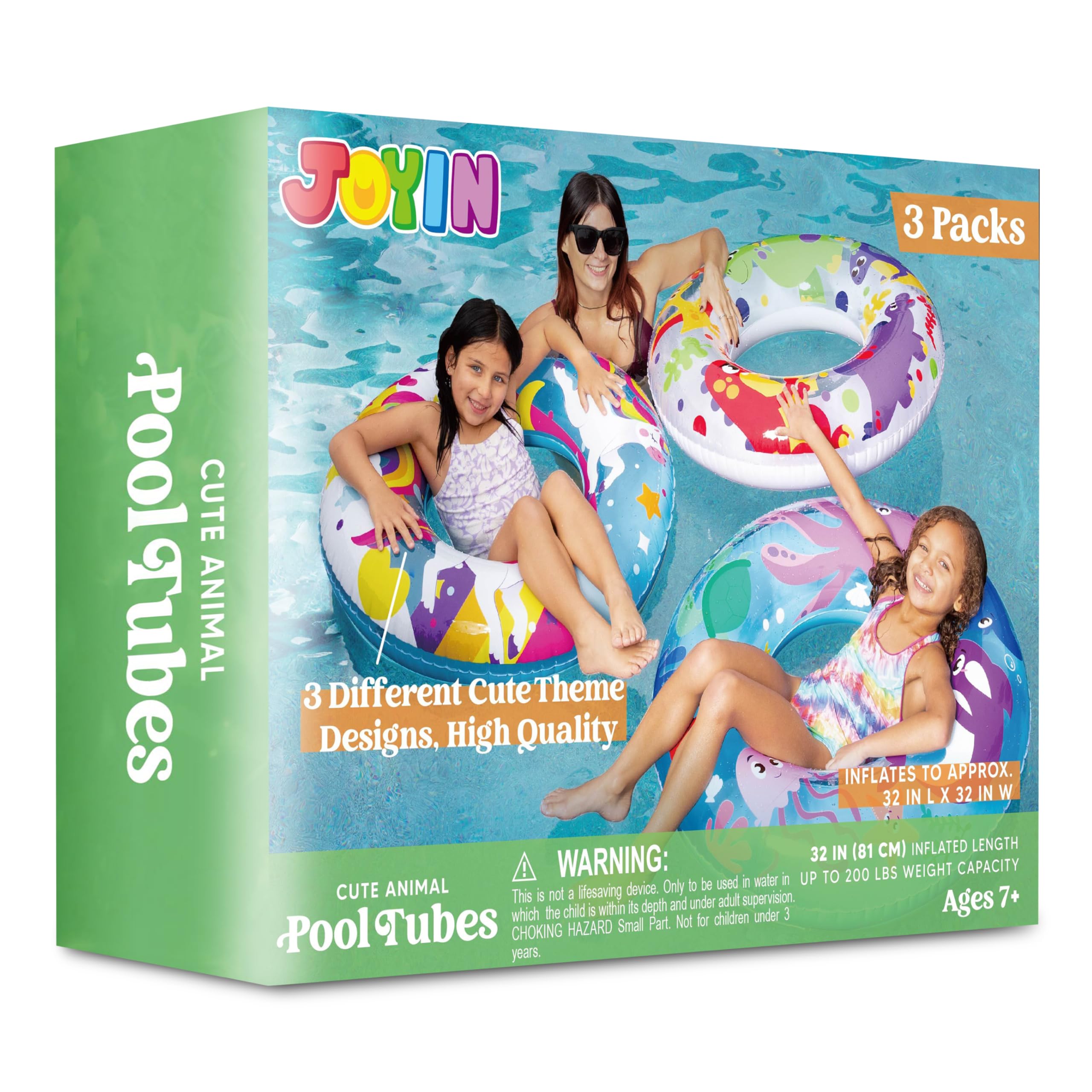 JOYIN 3 Pack Pool Floats, Pool Tube for Kids Swim Rings Inflatable Tubes, Unicorn Sea Animal Tubes Floatie Ring Water Toys for Swimming, Summer Beach Party