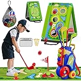 HYES 3 in 1 Toddler Golf Set with Putting Mat & Sticky/Golf Game, Kids Golf Club with 8 Balls, 4 Plastic Clubs, Scoreboard, Indoor Outdoor Sport Toys with Golf Cart Gift for Boys Girls Aged 2-5, Blue
