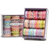 Songdao 36 Rolls Skinny Washi Tape Set Gold Foil Detailing Arts Adhesive Tapes Basic Patterns Decorative Masking Tape Sets fo