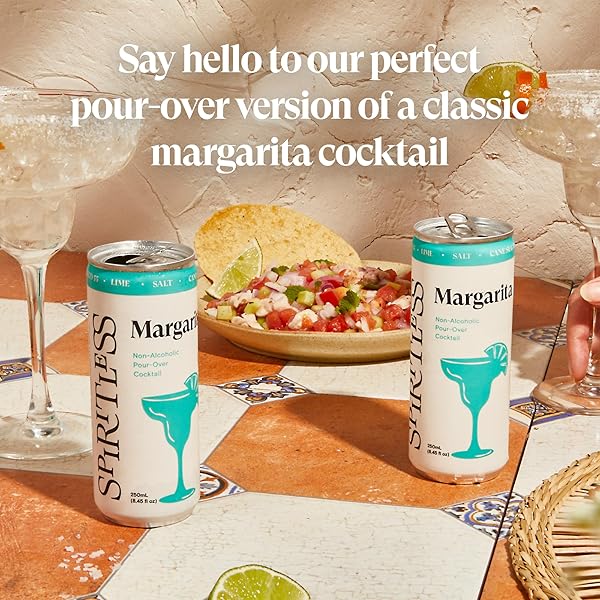 SPIRITLESS MARGARITA, NON-ALCOHOLIC POUR-OVER CANS, READY TO DRINK OR MOCKTAIL & COCKTAIL MIXER, VEGAN, 80 CALORIES, 8.45 FL OZ CANS (4 PACK)