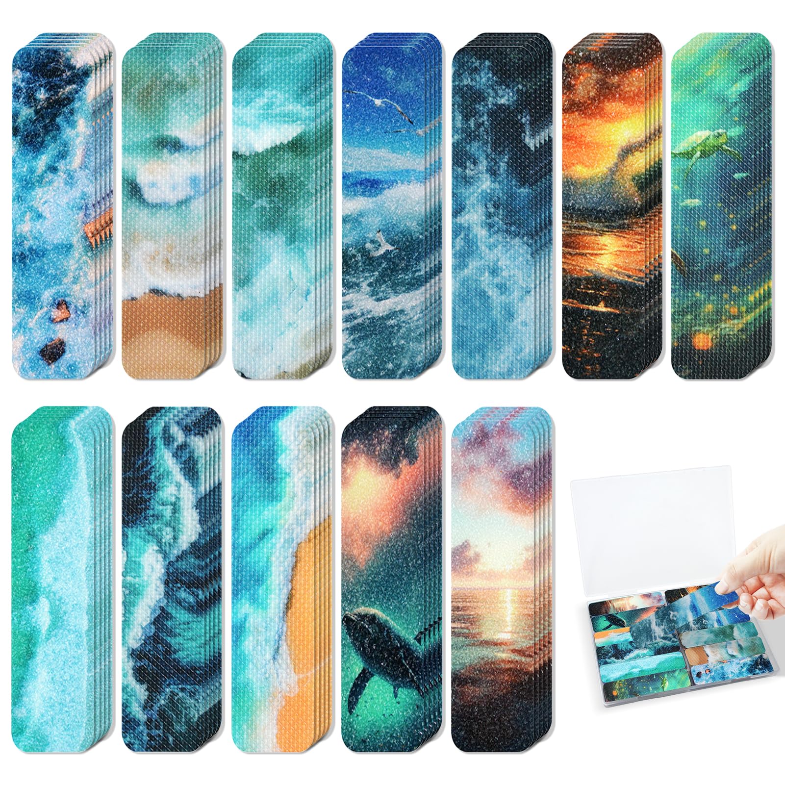 Photo 1 of 120 Pieces Anxiety Sensory Stickers with 2 Textured Stickers - Desk Fidget and Calming Sticker with Storage Box for Adults & Teens - Anxiety Relief Sensory Strips (Ocean)