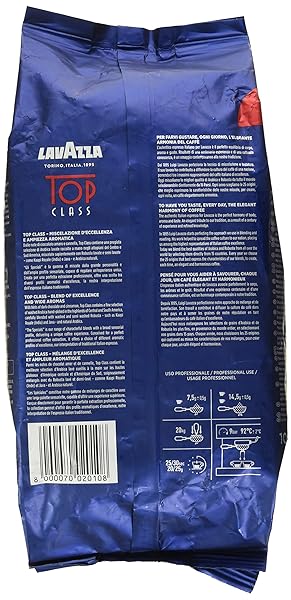 LAVAZZA TOP CLASS WHOLE BEAN COFFEE BLEND, MEDIUM ESPRESSO ROAST BAG, 2.2 POUND (PACK OF 1), AUTHENTIC ITALIAN, BLENDED AND ROASTED IN ITALY, FULL BODIED WITH SMOOTH AND BALANCED FLAVOR
