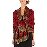Sakkas Border Pattern Layered Reversible Woven Pashmina Shawl Scarf Wrap Stole