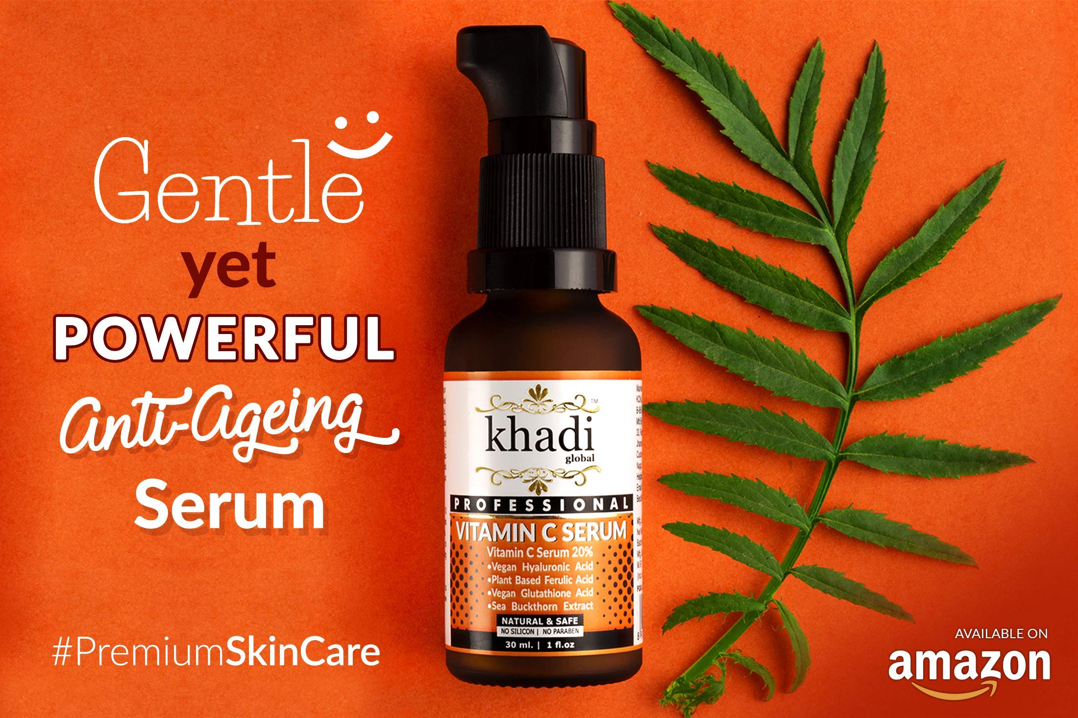 Khadi Global Vitamin C Serum with Vitamin E, Vegan Hyaluronic Acid