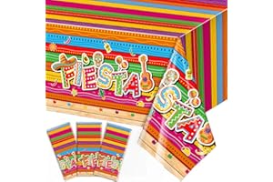 QIYANPAX 3 PCS Fiesta Theme Party Tablecloth, Cinco De Mayo Party Table Covers Mexican Serape Table Runner Cloth Fiesta Birthday Party Supplies for Mexican Fiesta Party Decoration, 108 x 54 Inch