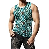 JOGAL Mens Boho Summer Tank Top Sleeveless Muscle Mesh Shirt