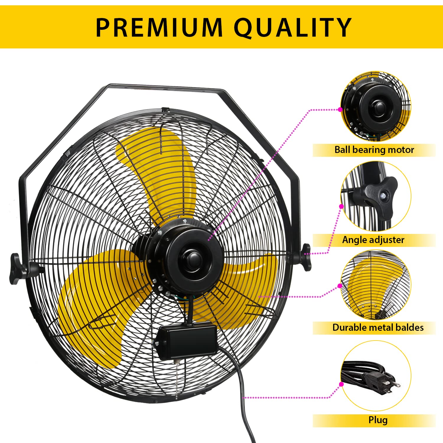 VENTISOL 4,000 CFM Wall Mounted Fan 18 Inch High Velocity Metal Fan Commercial Industrial Shop Wall Fan with 3 Speed,Wall-Mount Fan with Adjustable Tilt for Commercial,Residential