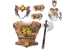 Power Ling CC Knight Costume LARP Set Include 1 Battle Axe 1 Armor 1 Headband with Incredible Details Brown