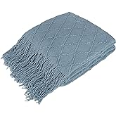 PAVILIA Dusty Blue Knit Throw Blanket for Couch Bed, Soft Knitted Farmhouse Sofa Throw for Living Room, Lightweight Decorative Summer Throw Blanket for Chair, Outdoor Textured Boho Blanket, 50x60