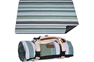 ALLBFENG Waterproof Picnic Blanket 80" x 80" in Portable with Carry Strap for Beach Mat or Family Outdoor Camping Party, Park Blanket for Grass Park, Hiking, Travel, Concerts (Green&White, 80" x 80")
