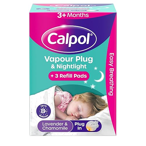 Calpol Vapour Plug and Nightlight for 3+ Months Infants (1 Plug & 3 Refills), Soothing Calpol Lavender & Chamomile Vapour with Soft Orange Nightlight for Easy Breathing for up to 8 Hours