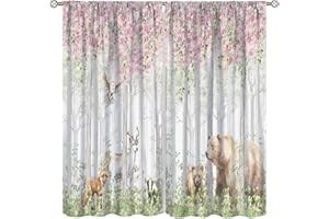 FOCUSBRITE Kids Forest Animal Curtains,Fox Elk Bird Animal Watercolor Woodland Print Curtains Kids Nursery Bedroom Living Room Set 2 Panels,52x84 Inches