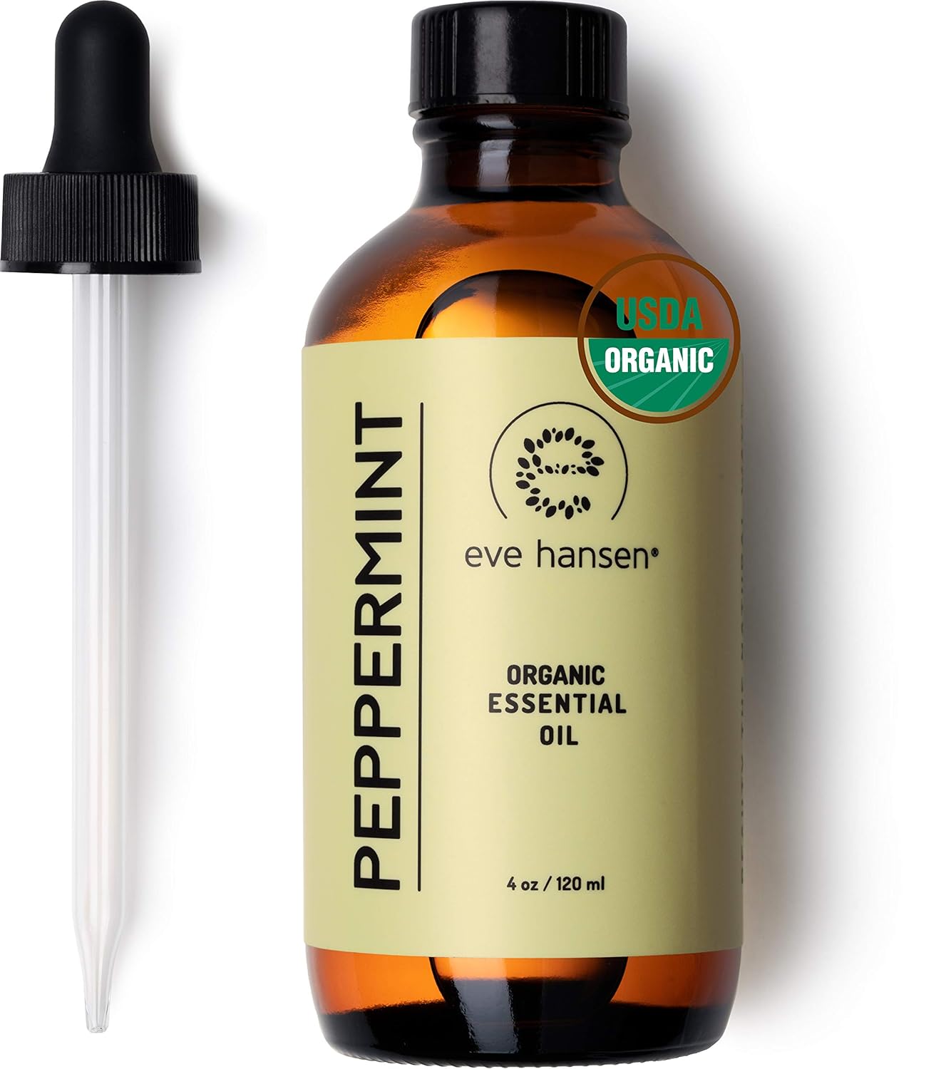 Eve Hansen USDA Certified Organic Peppermint Essential Oil | Huge 4 oz Mentha PIPERITA Stress Relief Essential Oil for Relaxation | Aromatherapy Oil for Diffuser and Pure Essential Oil for Home Use