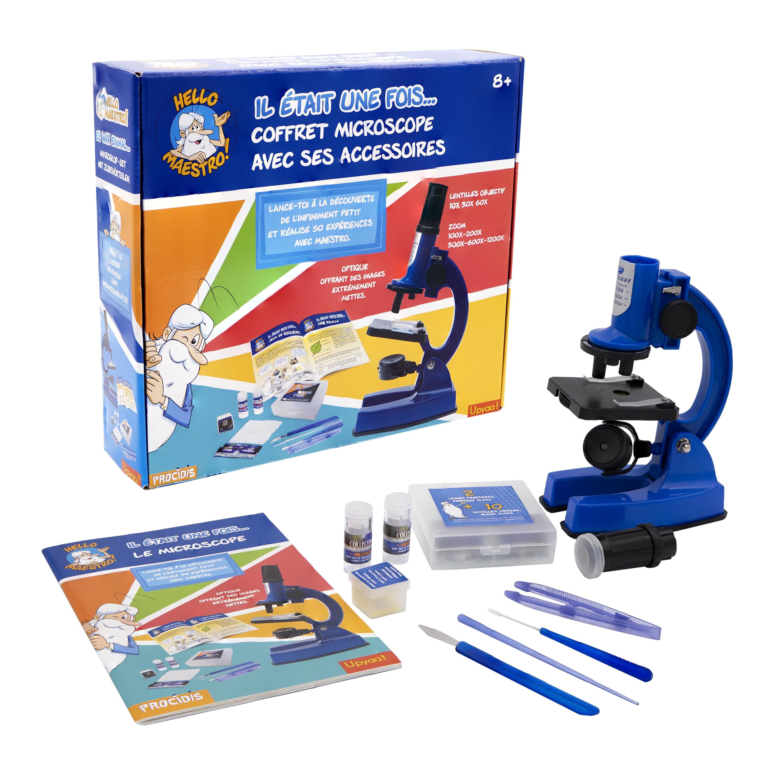 Upyaa Coffret Microscope Zoom 100 à 1200-66 accessoires + 50 Expériences