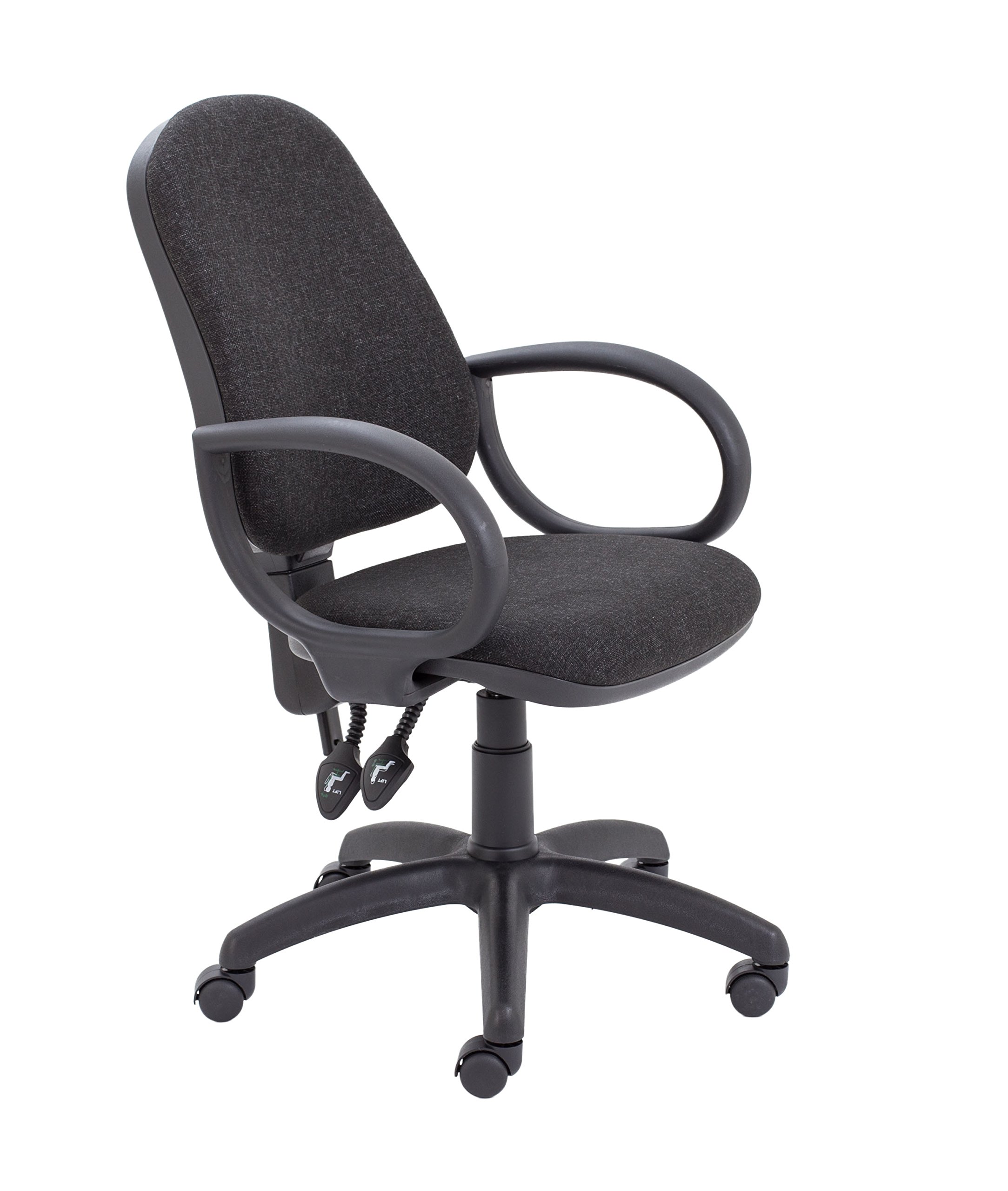 Office Hippo 2 Lever Office Swivel Chair with Fixed Arms, Computer Desk Chair with Curved Back, Adjustable Backrest, Home Office Chair with Wheels, Holds Up to 115kg, 2 Year Wty - Charcoal