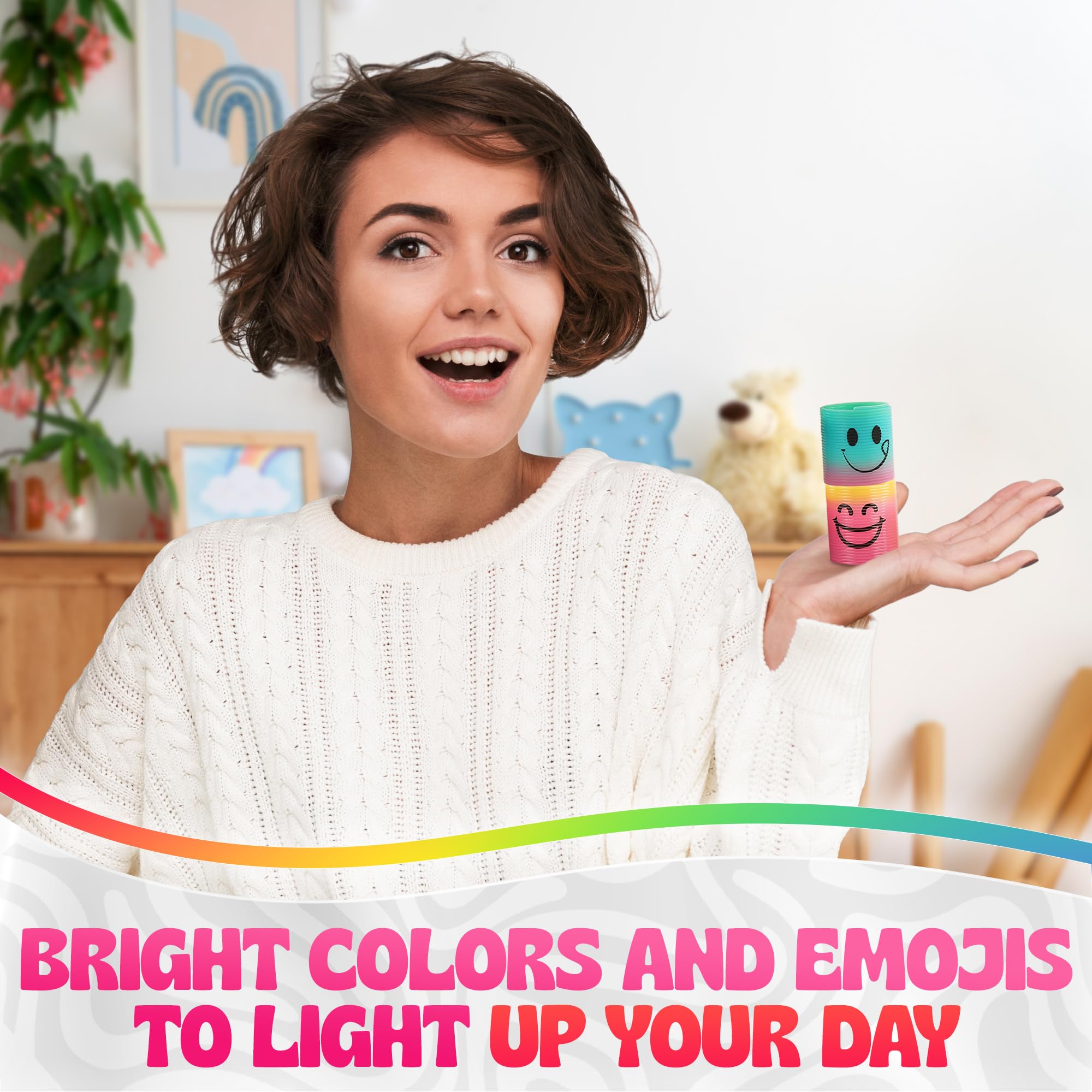 30 Pcs Flexible Mini Springs with Cheerful Faces - Rainbow Gradient Spring Toy Set for Sensory Stimulation, Finger-Size Birthday Party Goodie Bags Stuffers - Spring Toys for Halloween Party Supplies