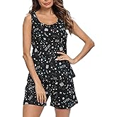 ENJOYNIGHT Womens Pajamas Set Cotton Summer Sleep Tank and Shorts Pjs Sleeveless Sleepwear