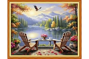Joyhoor Cross Stitch Kits for Beginners Stamped Cross-Stitch Supplies Needlework preprint Embroidery Kits for Adults DIY Needlepoint Kits Embroidery Patterns 11CT-Rest by The Lake 16x20 inchs