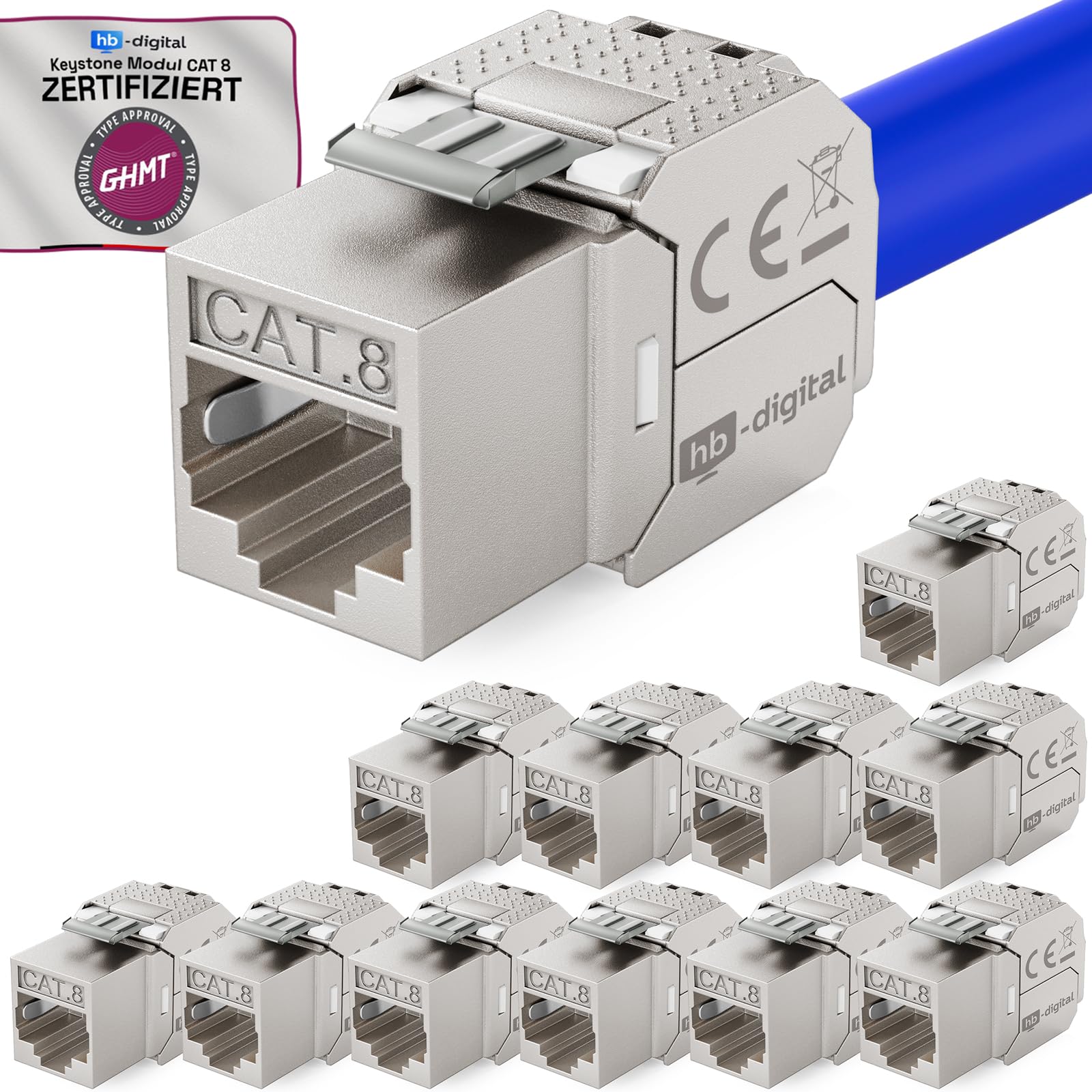 12x Cat.8.1 Keystone Cat8 Jack RJ45 Socket Module 2000 MHz 40 Gbit Fully Shielded Tool-Free STP RJ-45 Coupling Network Cable Insert for Patch Panel Installation Cable Patch Panel Ethernet Connection