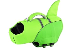 YHOMAK Dog Life Jacket Shark, Reflective Dog Life Vest for Swimming Boating with Superior Buoyancy and Rescue Handle, Adjustable Puppy Flotation Swim Vest for Small Medium Large Dogs - Green, S