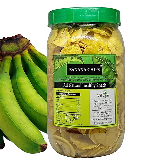 My Village Banana Chips / Thin Crunchy Slices / Kerala Banana Chips in Pure Coconut Oil - 400g